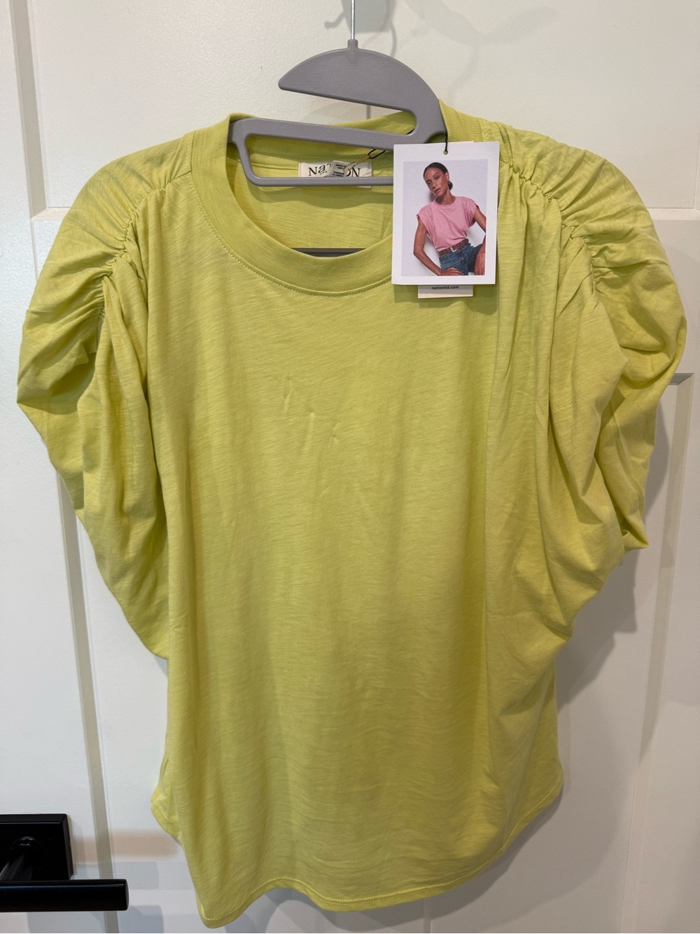 Women’s Short Sleeve Ruched-Sleeve Tee - Lime